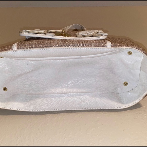 SOLD* Liz Claiborne LC Shoulder Tote Floral Straw bag  •White/Straw•New - Picture 3 of 8